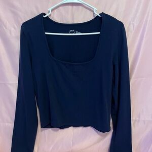aerie Navy Long-Sleeve Scoop Neck Crop Top